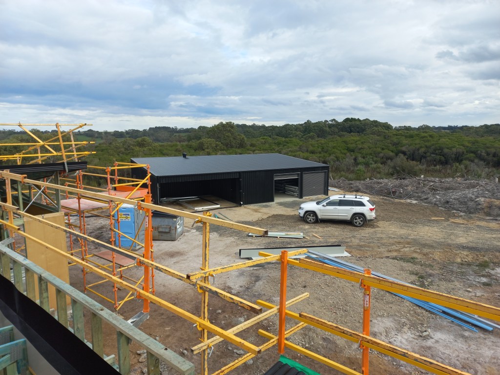 Things are starting to happen -frame up roof on.